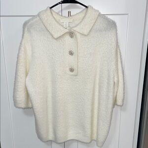 Cozy White Collared Short Sleeved Sweater